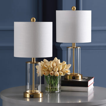 Abner 21" Glass Modern Contemporary USB Charging LED Table Lamp - JONATHAN Y